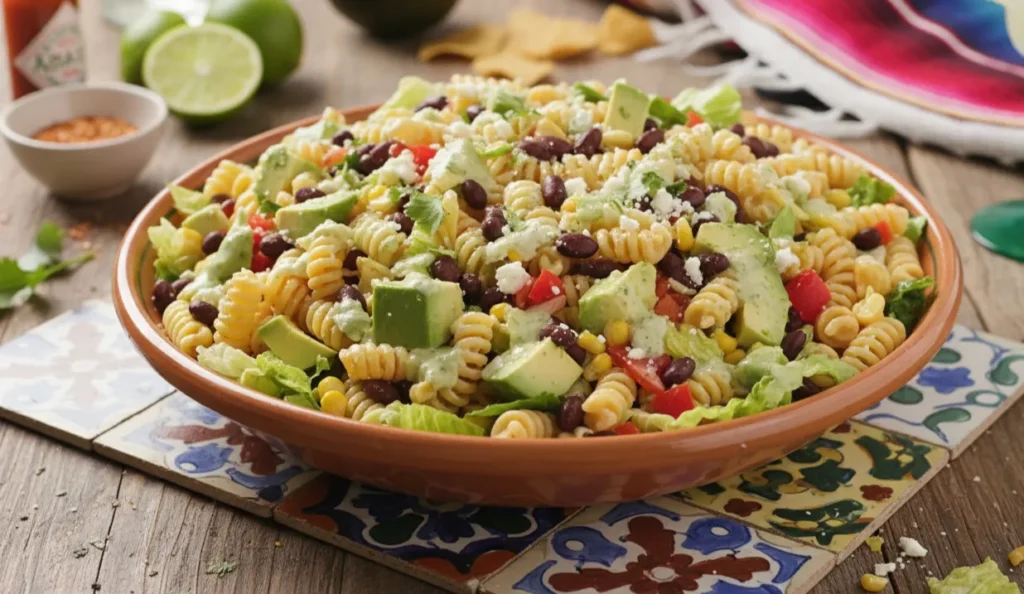 Taco Pasta Salad, Mexican Pasta Salad, Potluck Recipe, Easy Side Dish, Tex-Mex Salad
