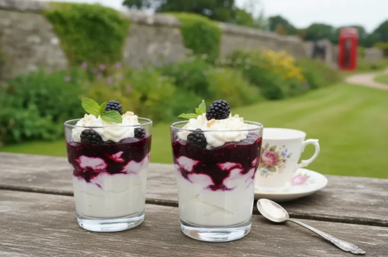 Traditional British Blackberry Fool with Hazelnut Biscuits
